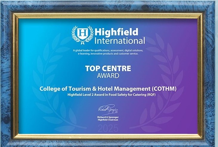 Top Centre Award COTHM Highfield UK